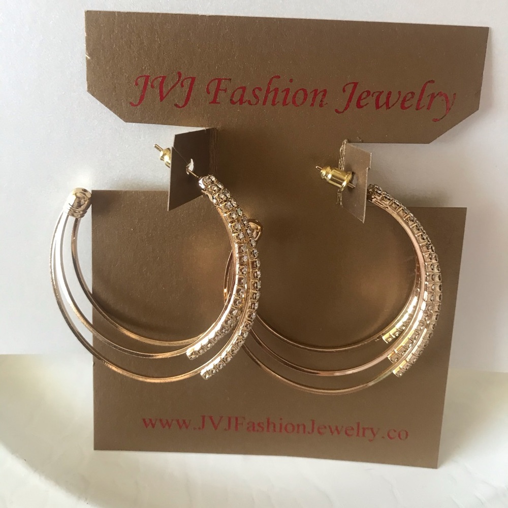 hoop rhinestone earrings gold plated